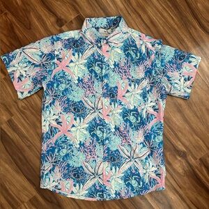 Simply Southern Blue and Pink Floral Men's Shirt Small NWT